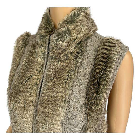 Fuda Faux Fur Cable Knit Vest Tan Brown Full Zip Size S - Picture 6 of 9